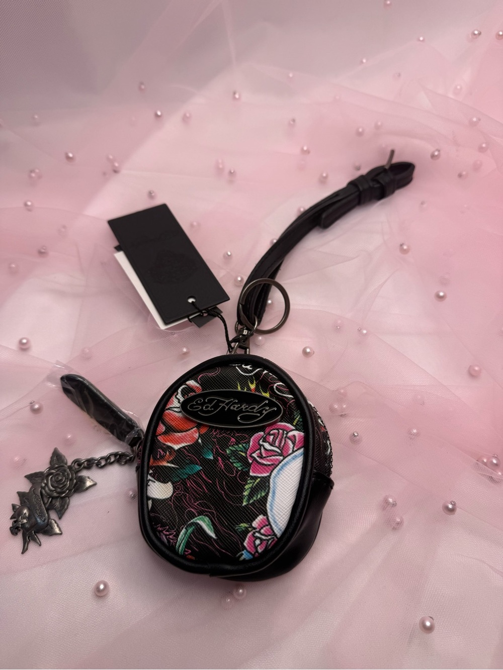 Ed Hardy Round Coin Purse & Keychain